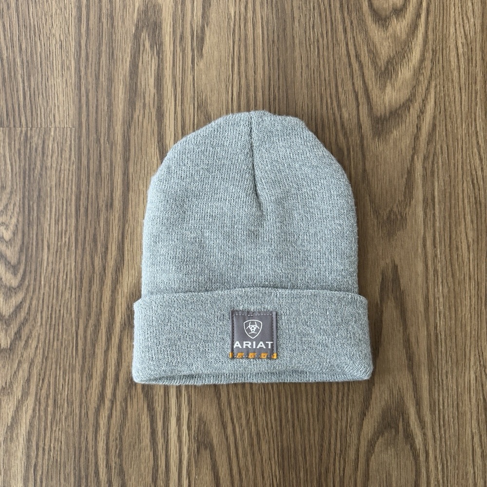 Ariat Hat Beanie Mens One Size Gray Cuffed Ariat Patch Warm Winter Outdoor USA